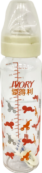 evorie 愛得利 實感高硼玻璃奶瓶, 米色 + 紅色 + 透明色, 240ml, 1個