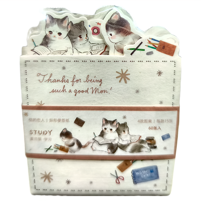 CARD LOVER 信的戀人 異形便簽紙, 夏日貓學習款, 3個, 1組