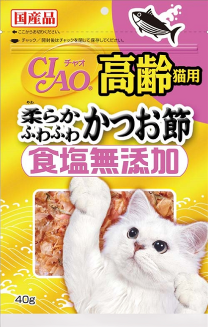 INABA 高齡貓用 食鹽無添加 柴魚片 CS-20, 40g, 6包, 鰹魚口味
