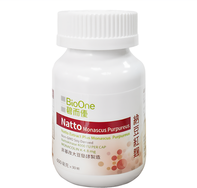 BioOne 碧而優 納豆紅麴膠囊食品, 30顆, 18g, 1罐