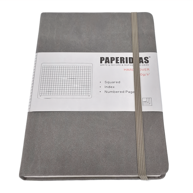 PAPERIDEAS A5 硬皮筆記本 188 頁 含目錄 鬆緊帶, 槍灰色, 1本