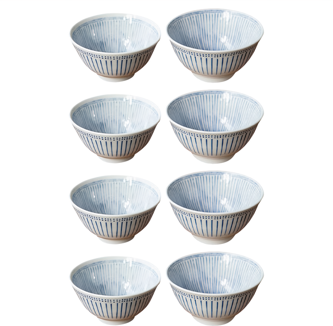 NICOTT 陶瓷餐碗 4人組 湯碗400ml*4個+飯碗300ml*4個, 藍色, 1組