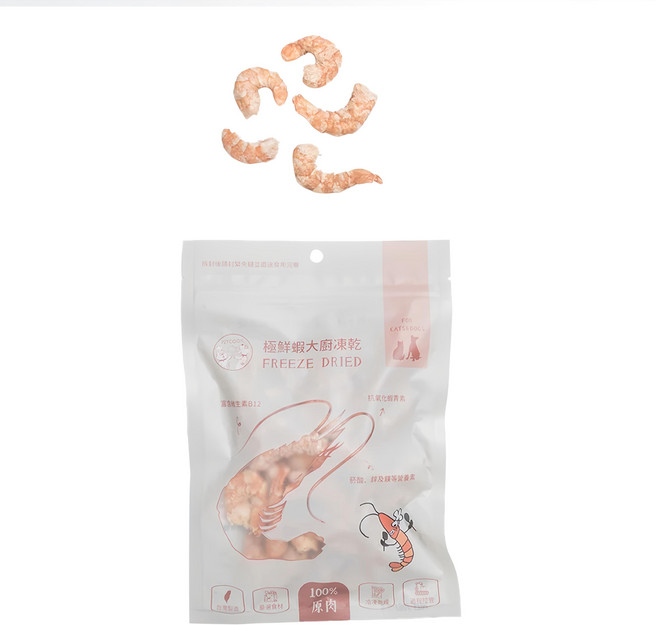 PETCOOK 派庫廚房 極鮮蝦大廚凍乾 3個月以上 犬貓用, 鮮蝦, 30g, 1包