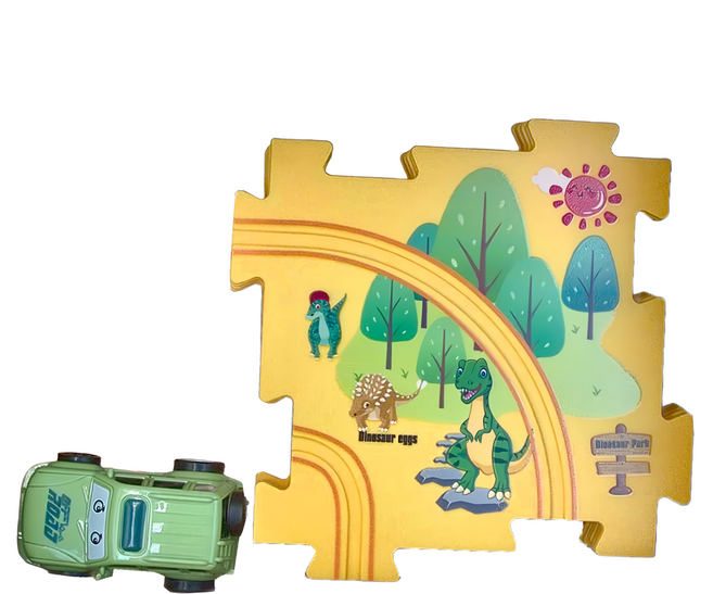 拼圖軌道車 基礎8片拼圖, 恐龍 黃色 + 綠色, 1組