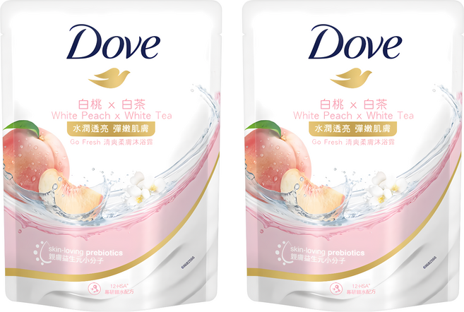 Dove 多芬 清爽柔膚沐浴露 白桃+白茶 桃悅水透 補充包, 580g, 2組