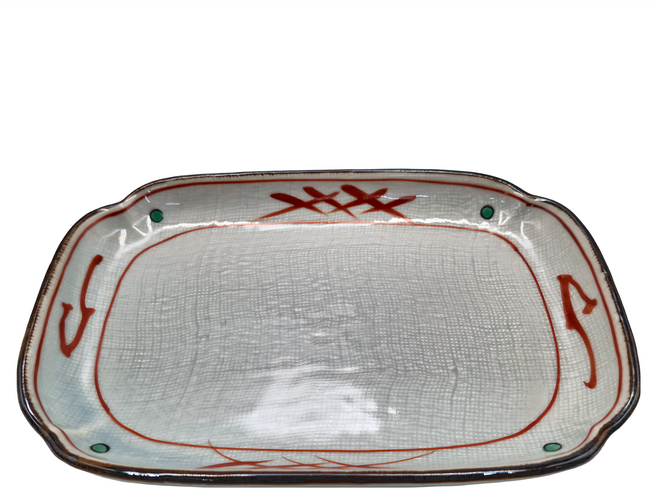 佐和陶瓷 赤繪綠紋燒物皿 160ml, 白色 + 紅色 + 黑色, 1個