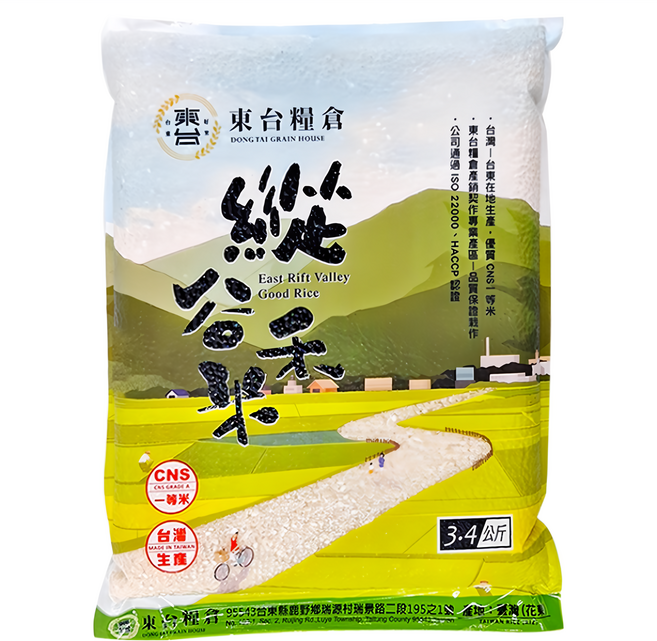 東台糧倉 縱谷禾米 梗白米, 3.4kg, 1包, CNS一等