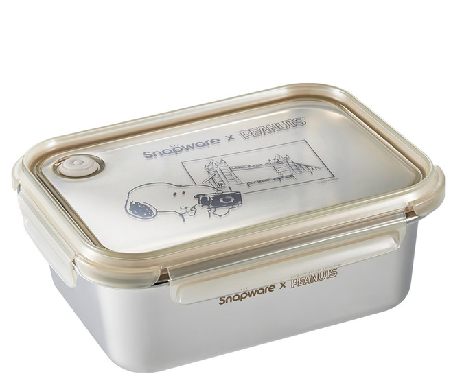 Corelle Brands 康寧餐具 Snapware SNOOPY 復刻黑白 不鏽鋼保鮮盒 1850ml, 容器 + 蓋子, 1個