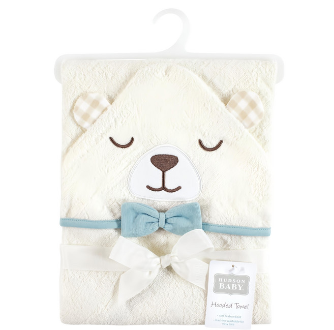 HUDSON BABY 新生兒浴包巾, 藍領結白熊 白色, 1條