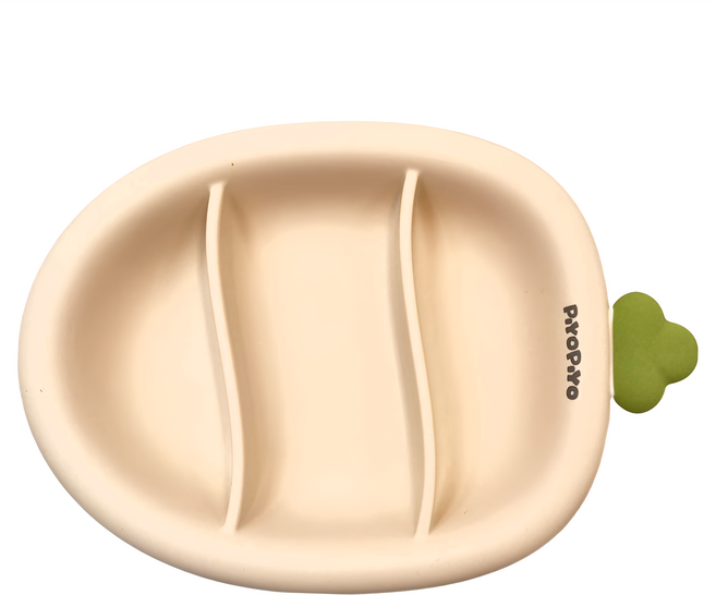 PiYOPiYO 黃色小鴨 鉑金矽膠大吸力蘿蔔盤 分隔設計 食物不混味 加大吸盤 避免餐具滑動、翻倒, 1個, 白色