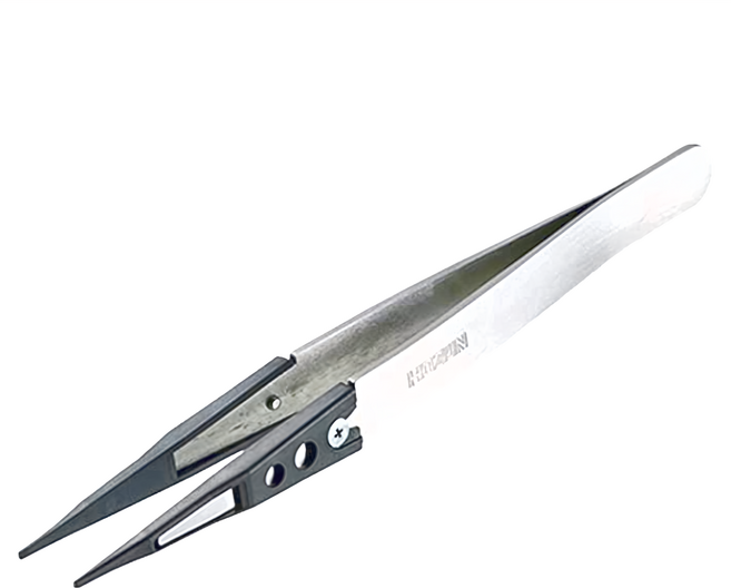 HOZAN 日本寶山 防靜電尖端鑷子 ESD 2.4mm, 銀色 + 灰色, 1個
