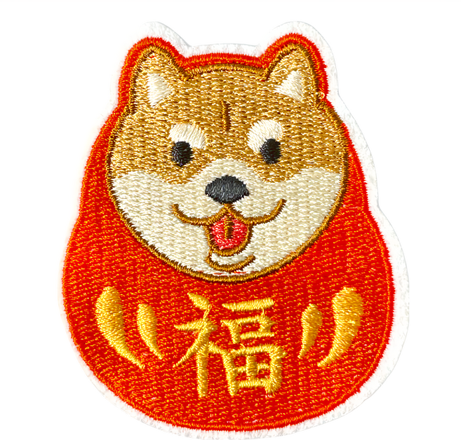 Hi 你好 刺繡貼紙, 福神柴 紅色, 1張