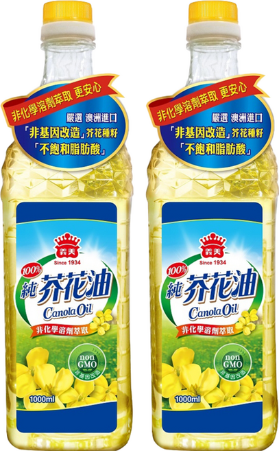 義美 100%純芥花油, 1L, 2桶