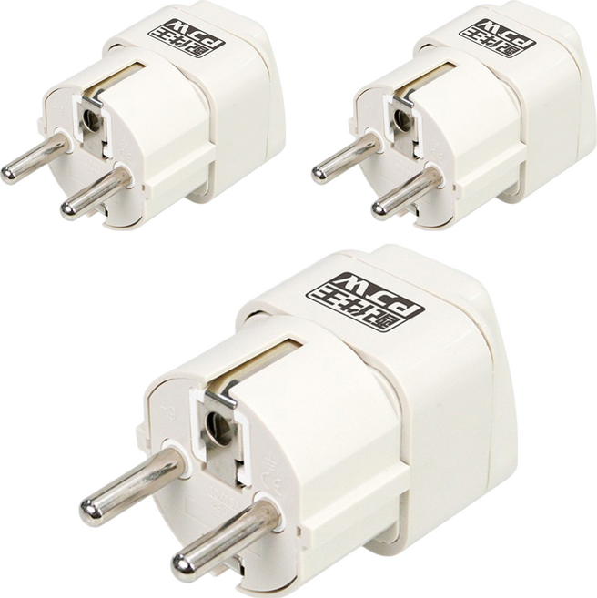 配件王 PJW 萬國轉換插座 MA-302T AC250V/10A 適用於德國、法國、印尼、韓國、越南, 3個, 白色, 6.5cm