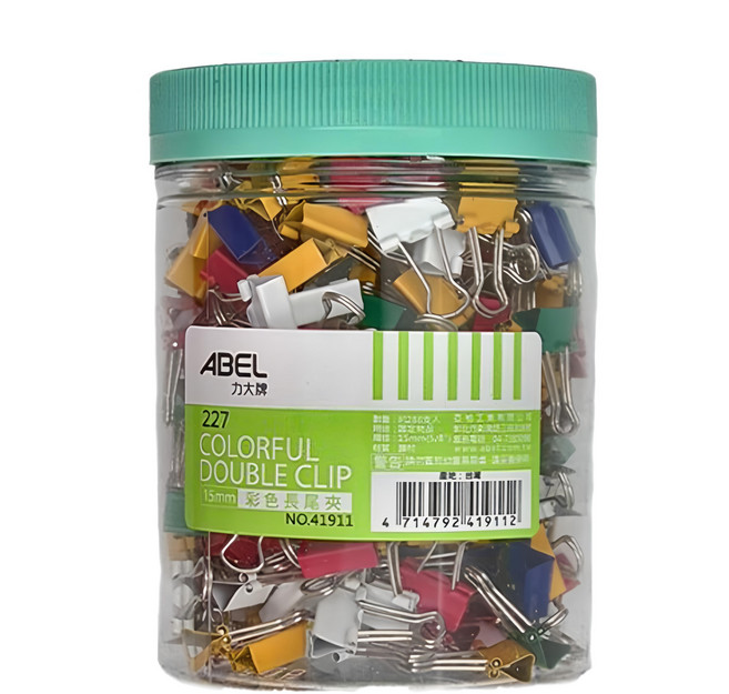 ABEL 力大牌 彩色長尾夾5/8, 15mm, 1桶, 288入