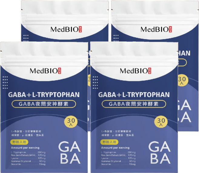 MedBIO 美百優 GABA夜間安神酵素膠囊, 500mg, 30顆, 4包