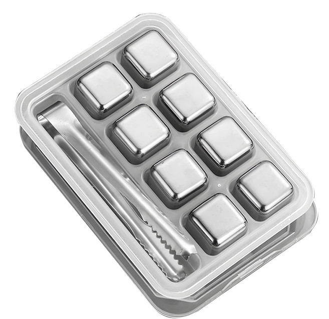 BangJiaShi 幫家適 304不鏽鋼冰塊8件組 附盒子 + 夾子 16.5 x 11.5 x 2.5cm, 1組