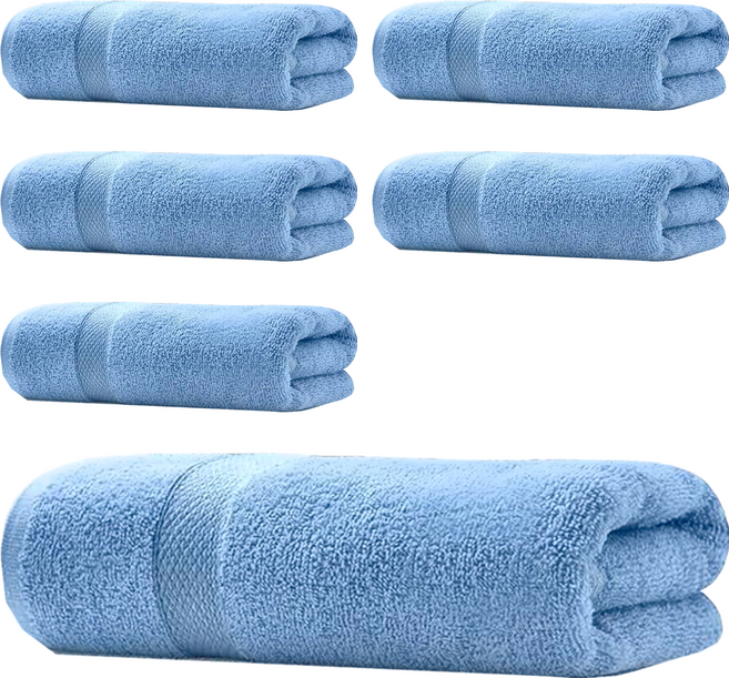 Mundotextil GOODin 研選系列 葡萄牙方巾 - 100%純棉 480GSM 蓬鬆吸水快乾耐用, 銀河藍, 6條