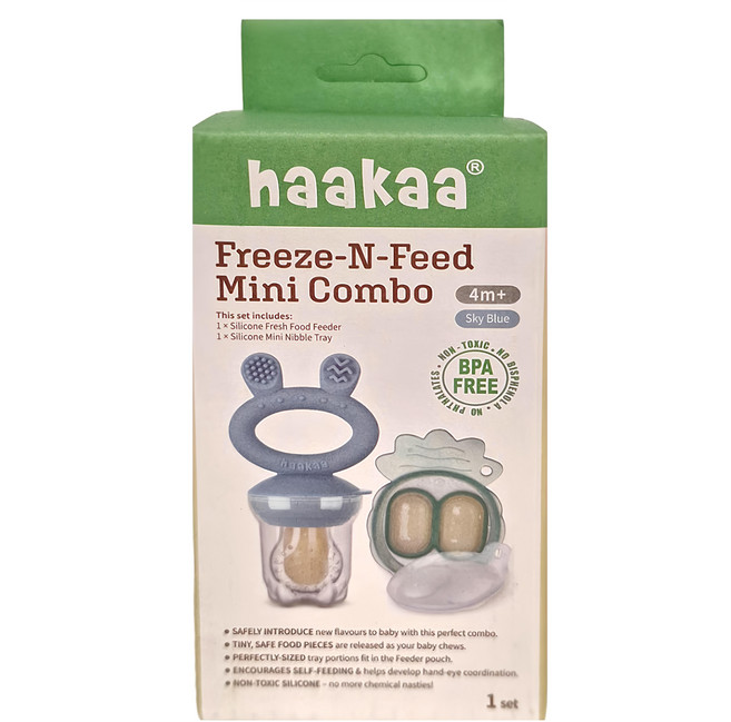 haakaa 矽膠咬咬樂迷你套組 咬咬樂 + 迷你輔食模具 4個月以上寶寶適用, 霧藍色, 1組