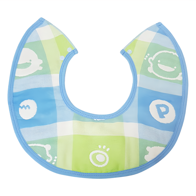 PiYOPiYO 黃色小鴨 360度加大圍兜 六層紗布 柔軟舒適 3個月以上適用, 藍色, 1件, 1件