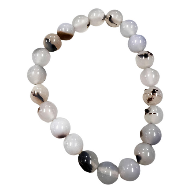 天然白玉髓手珠帶黑礦