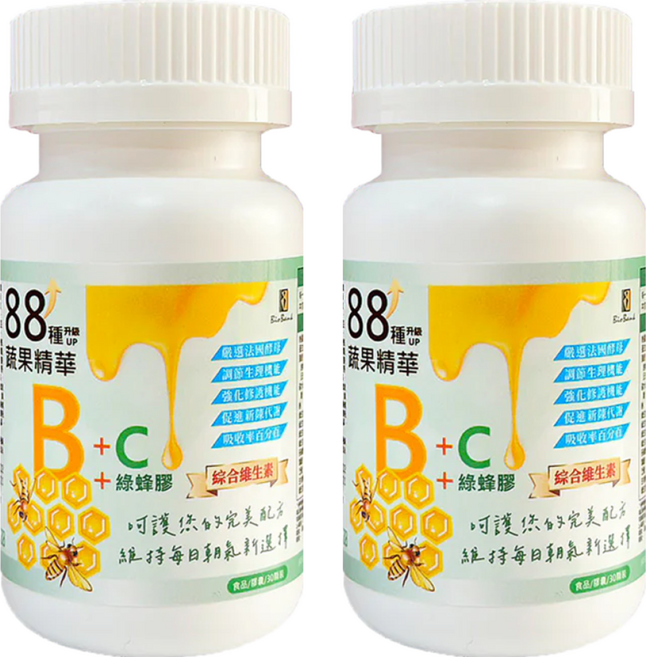 BioBank 大金宏醫 88種蔬果B群 + C + 綠蜂膠, 30顆, 15g, 2罐