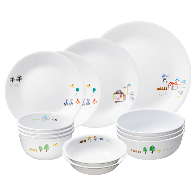Corelle Brands 康寧餐具 Easy Weekend 康寧碗盤組 3人份 12入, 3個飯碗 + 3個湯碗 + 2個小碗 + 2個小圓盤 + 中圓盤 + 大圓盤, 印花 白色, 1組