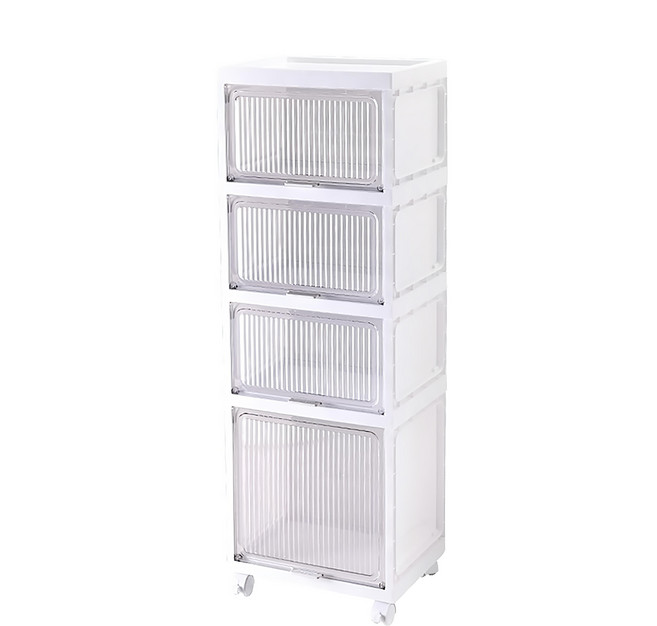 FAmILyLIFE 生活 磁吸式多功能附輪防塵4層收納櫃, 純白色, 1個