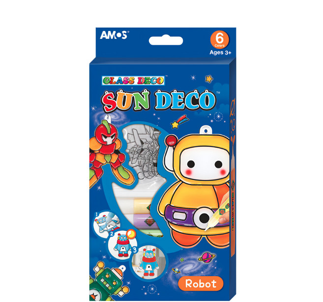 AMOS 阿摩司 6色主題吊飾DIY玻璃彩繪膠組 玻璃裝飾 含6個捕夢網, 機器人, 1盒