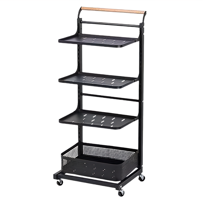 廚房多功能置物推車 4層3板 鋼琴黑, 4層