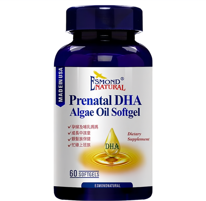 ESMOND NATURAL 愛司盟 孕媽咪DHA藻油軟膠囊 純淨藻類萃取, 60顆, 500mg, 1罐