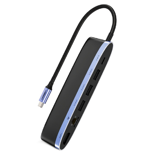 UGREEN 綠聯 六合一USB-C集線器 CM222 USB3.0 + PD + 4K HDMI + GigaLAN網路卡 15cm, 深空灰, 1個