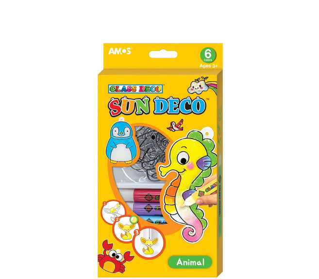 AMOS 阿摩司 Sun Deco 模型版 DIY玻璃彩繪膠組 6色, 動物, 1盒