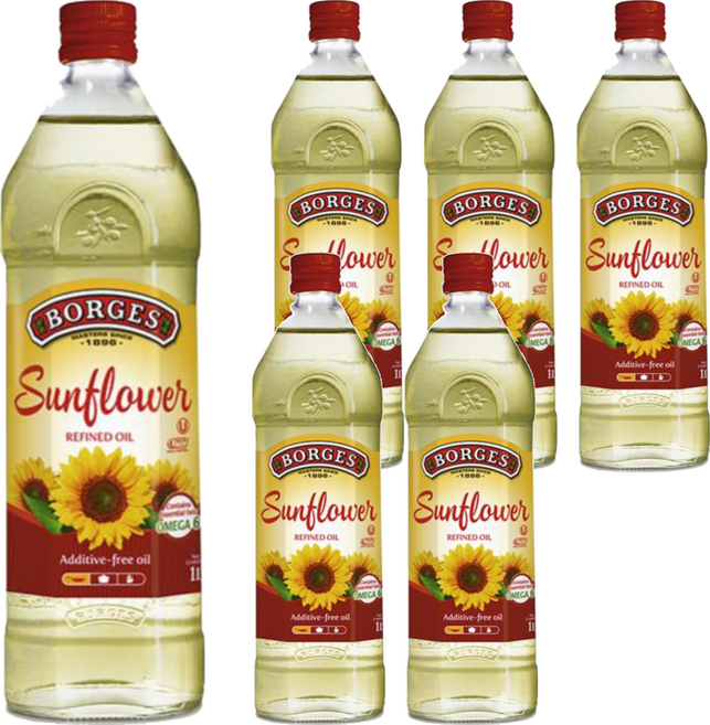 BORGES 西班牙原裝原瓶進口100%純葵花油, 1L, 6瓶