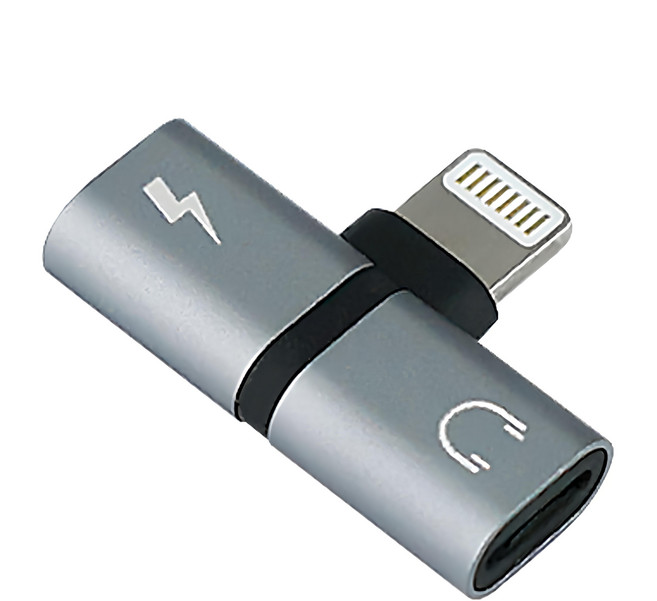 RONEVER Ligntning二合一音頻轉接器, PC-LL01, 銀色, 1個