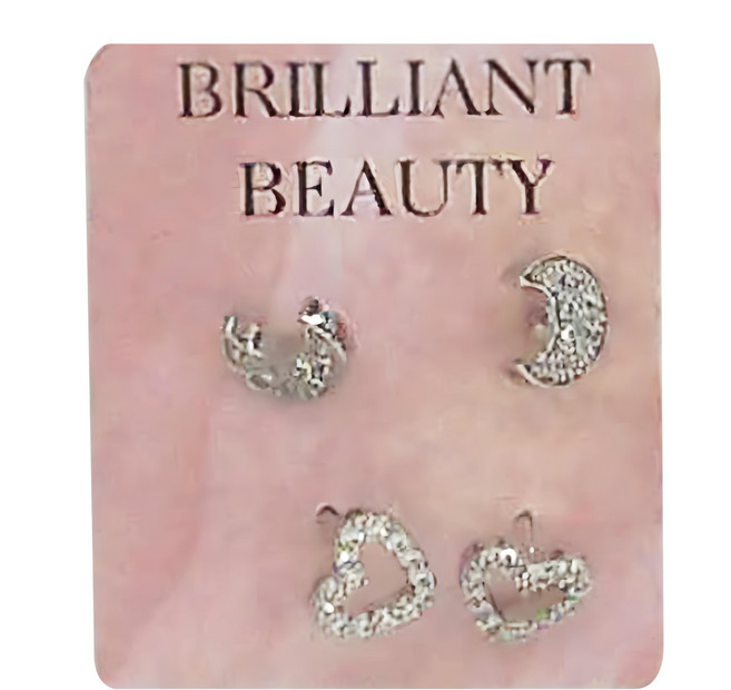 Brilliant Beauty 耀眼美人 不鏽雙鋯石鑽耳環 4個