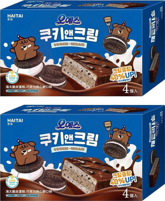 HAITAI 海太 脆皮蛋糕 巧克力夾心餅口味 4個, 120g, 2盒