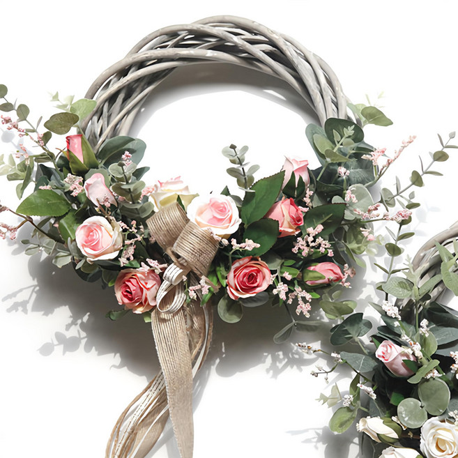 Garden In The City 古典桉葉玫瑰仿真花圈, 粉色, 1個