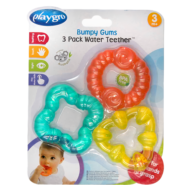 playgro 培高 幾何冰涼三色咬牙器 3個, 1組, 橘色 + 綠色 + 黃色