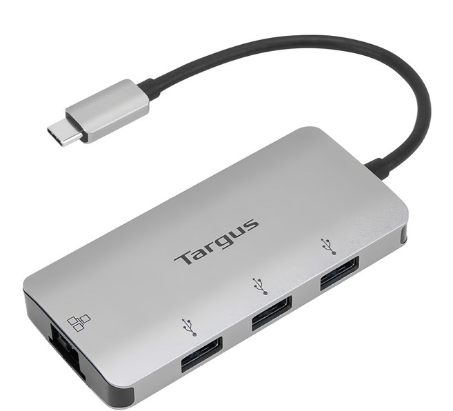 Targus USB-C多功能轉換器 支援乙太網路 USB 3.2、USB 3.0及Thunderbolt 3 快速充電 提供100W高效電源, 銀色, 1個