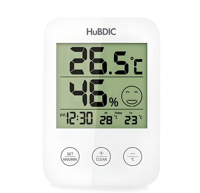 HuBDIC 時鐘溫濕度計, 白色, 1入