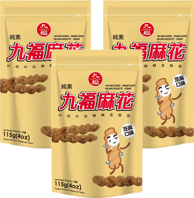 九福 麻花 芝麻, 115g, 3包