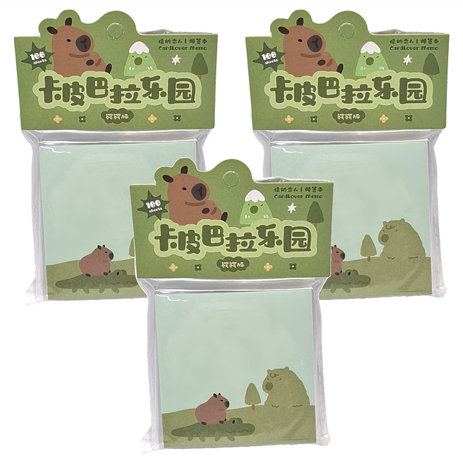 CARD LOVER 信的戀人 卡皮巴拉樂園便籤紙, 鱷鱷豚 綠色, 3本, 1組