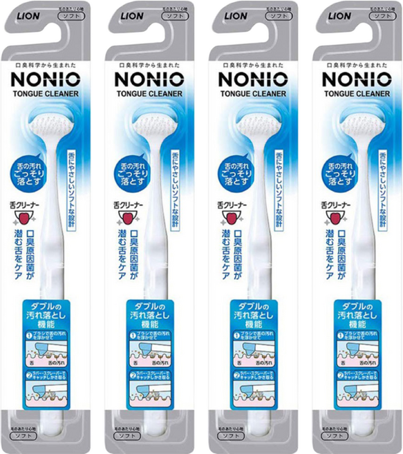 LION 獅王 NONIO 終結口氣舌苔清潔棒 高密極細軟毛 溫柔清潔舌苔 特殊橡膠刮頭 徹底帶走污垢, 18g, 4支