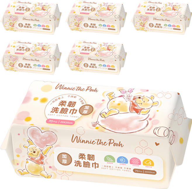 ONEDER 旺達棉品 洗臉巾, 小熊維尼, 6包