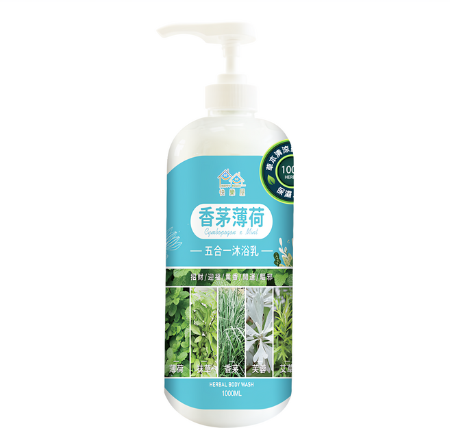 HAPPY HOUSE 快樂屋 五合一香茅薄荷平安淨身沐浴乳, 1L, 1瓶