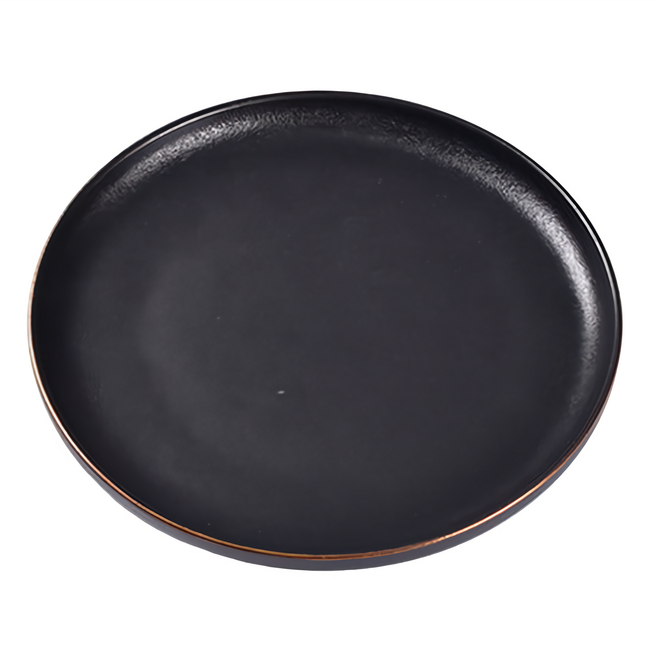 Homely Zakka 北歐輕奢風 陶瓷餐具 牛排盤 西餐盤 小圓平盤, 金邊黑色磨砂, 1個