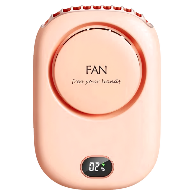 頸掛風扇 廣角送風 涼爽覆蓋範圍更廣 體積小巧 攜帶方便 2000mAh鋰電池 持久續航 三檔風速 長度可調節掛繩, DQ203, 櫻花粉