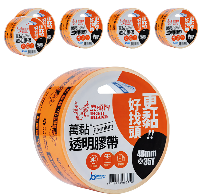 DEER BRAND 鹿頭牌 萬黏透明膠帶 48mm x 35Y, 透明色, 6捲