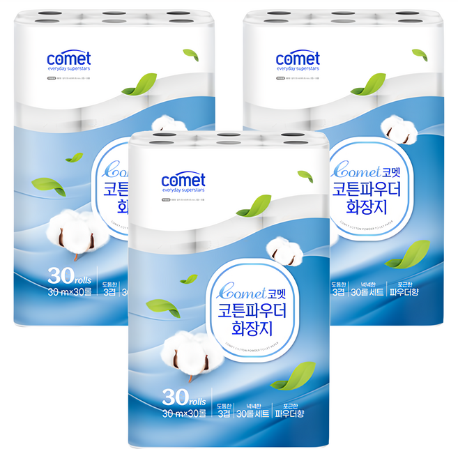 comet Cotton Powder 捲筒衛生紙 30m, 30捲, 3包